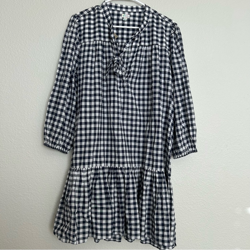 NWT J.Crew Swimwear Gingham Tunic Dress with neck tie